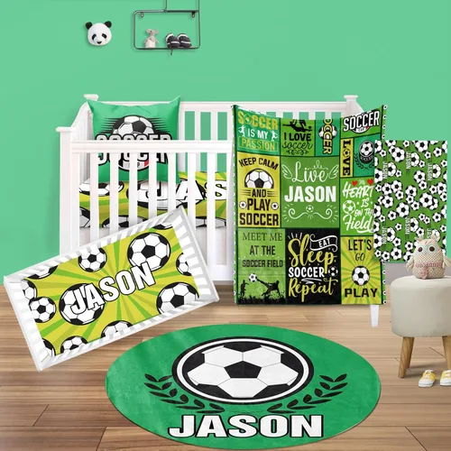 Vista 13 de Juego de ropa de cama para cuna de bebé, 5 piezas, diseño de bolas y arco iris, manta de bebé con nombre personalizado, sábana bajera para cuna