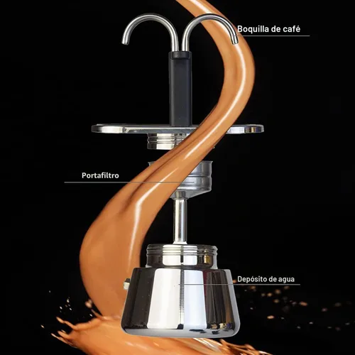 Vista 3 de Olla de acero inoxidable, máquina para estufa, cafetera clásica italiana doble tubo
