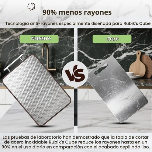 Vista 6 de Tabla de Cortar de Acero Inoxidable y Madera de Doble Cara Tablas de Cortar para Cocina - 2 en 1 Ébano Metal con Mango Resistente a Rayones Carne