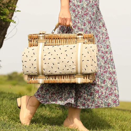 Vista 2 de Willow - Juego de cestas de picnic para 2 personas con bolsa térmica grande aislada y manta de picnic impermeable, cesta de picnic de mimbre