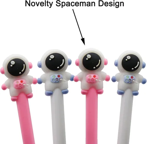 Vista 3 de Maydahui 12 bolígrafos de gel Spaceman de dibujos animados de astronautas para parejas, colección espacial conmemorativa, tinta negra para hombres