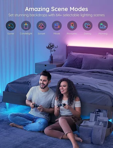 Vista 5 de Tira de luces LED WiFi inteligente funciona con Alexa, Google Home; 16.4 pies, 32.8 pies; 5050 LED, 16 millones de colores, aplicación de teléfono