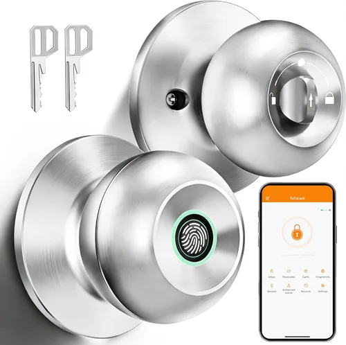Vista 9 de Pomo de puerta inteligente, perilla de puerta de huellas dactilares, cerradura de puerta inteligente biométrica con control de aplicación, pomos
