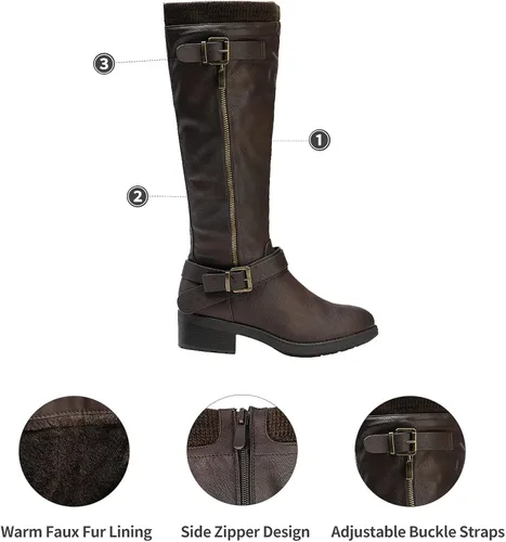 Vista 2 de DREAM PAIRS - Botas de montar de invierno para mujer, cómodas, hasta la rodilla y de pantorrilla ancha