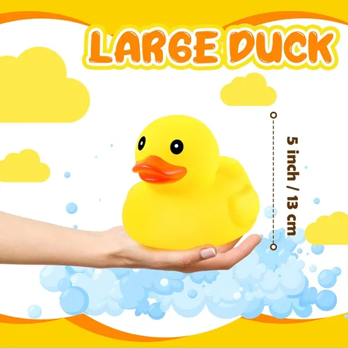 Vista 2 de Deekin 10 piezas de patos de goma amarillos grandes a granel grandes de pato chirriante de goma bañera flotante para decoración de fiesta