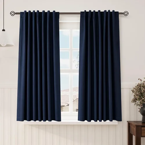 Vista 44 de Nanspring Cortinas de lino 100% opacas para dormitorio, 96 pulgadas de largo, con pestaña trasera, bolsillo para barra, aislamiento térmico, cortina