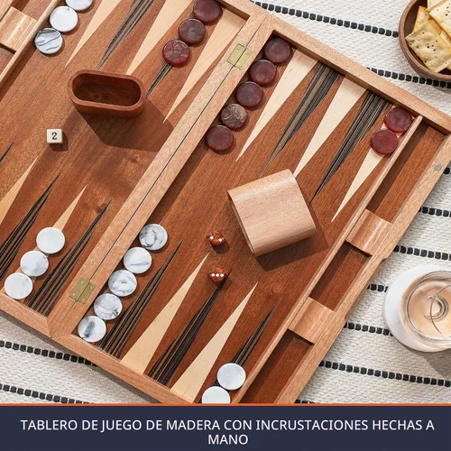Vista 9 de Pointworks Juegos de backgammon de 17 pulgadas para adultos. Hermoso juego de mesa de backgammon con incrustaciones de madera con damas y dados