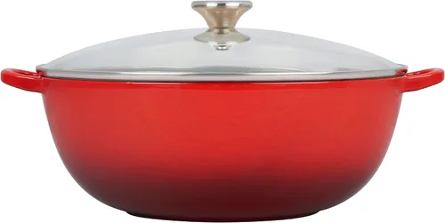 Vista 4 de Le Creuset Horno de chef de hierro fundido esmaltado con tapa de vidrio, 7.5 cuartos de galón., Cerise