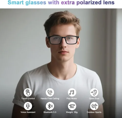 Vista 2 de Lentes inteligentes para mujeres y hombres, gafas de luz azul Bluetooth con lentes de sol polarizadas UV400 adicionales, compatibles