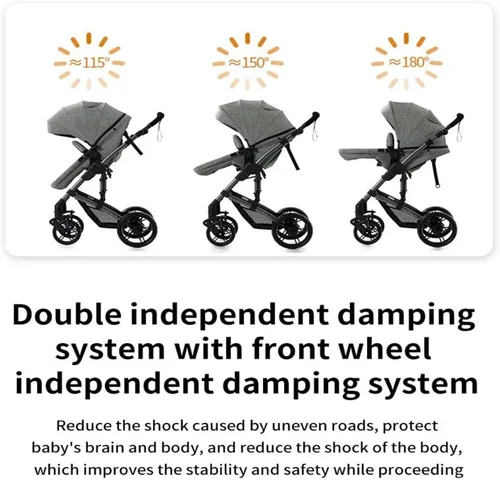Vista 7 de Cochecito de bebé convertible 2 en 1, color negro Triangular Stability Frame, Front-Wheel Spring Suspension, One-Click Fold Design For Newborns &