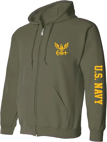 Vista 6 de zerogravitee Sudadera con capucha y cremallera completa con estampado de manga dorada de la Marina Jaspeado Oscuro