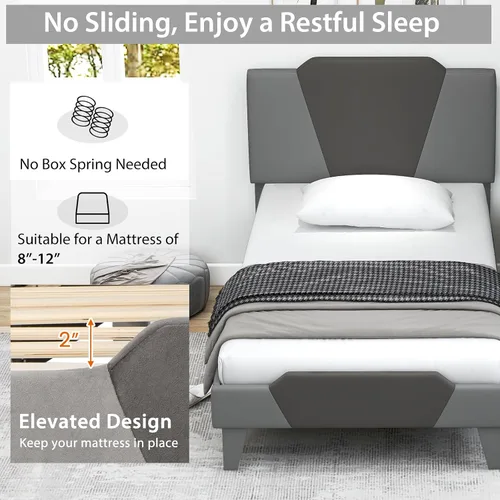 Vista 5 de Giantex Base de cama tapizada de terciopelo individual con cabecero, cama de plataforma moderna con listones de madera fuertes y estribo de 2