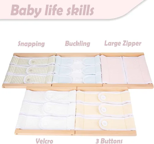 Vista 7 de Montessori - Juguetes de madera para vestirse, tabla de aprendizaje, habilidades básicas de vestir: botones, broches de presión, cremalleras