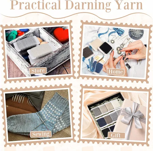 Vista 5 de Jexine 10 Pcs Darning Thread 50% Wool 50% Acrylic Yarn 600m Darning Kit Regular