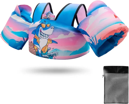 Vista 8 de Chaleco de natación para niños para aprender a entrenar la natación, flotadores para niños con arnés de hombro y alas de brazo para niños y niñas