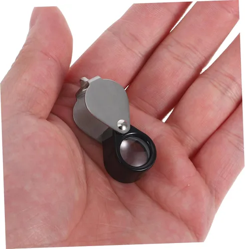 Vista 4 de Mini lente de aumento con soporte de cuero 14x vidrio de alta ampliación plegable portátil plegable de mano joyería lupa detección joyería