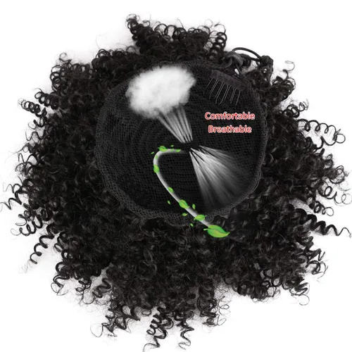 Vista 4 de Afro Puff Cola de caballo con cordón sintético corto rizado piña cola de caballo dona Chignon postizos peluca 4.06 oz Wrap Updo extensiones de 1b