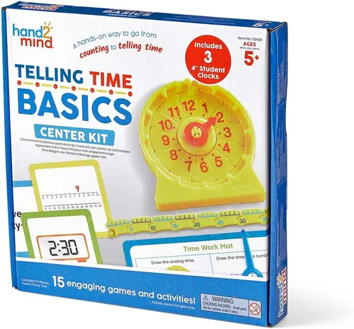 Vista 7 de Hand2Mind Telling Time Basics - Kit de actividades para aprender a decir la hora con reloj analógico para el aula, para niños, color amarillo