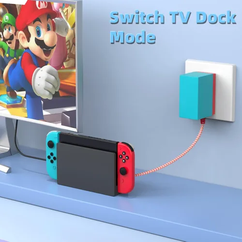 Vista 5 de Switch Charger Compatible with Nintendo, AC Adapter Power Supply Switch LiteOLEDPro ControllerSteam Deck, Support TV Dock Mode 39W USB C Fast