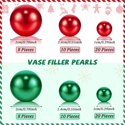 Vista 2 de 124 piezas de perlas de relleno de jarrón de Navidad para relleno de florero, decoración de mesa de Navidad, centro de mesa con 8 velas flotantes