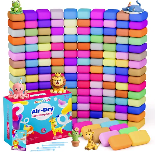 Vista 12 de Aestd-ST Arcilla seca al aire 66 colores, arcilla de modelado para niños, arcilla mágica de bricolaje Molding Clay Kit, 4 Sculpting Tools