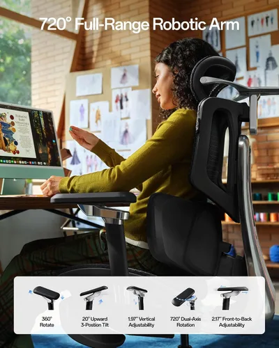 Vista 8 de Hbada X7 Silla ergonómica inteligente, silla de oficina ergonómica, seguimiento lumbar totalmente automatizado, reposacabezas ajustable 4D