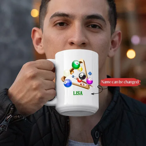 Vista 2 de Taza de billar, taza de billar personalizada, taza deportiva personalizada, taza de café de billar, regalo para los amantes del billar, taza