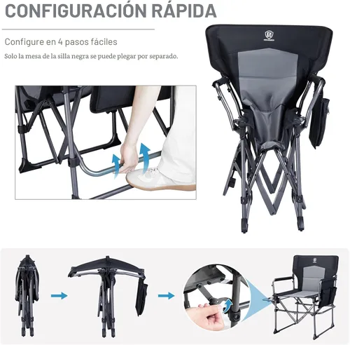 Vista 7 de EVER ADVANCED Silla de directores de camping con mesa auxiliar, plegable portátil con tamaño compacto, silla de césped resistente con bolsillo