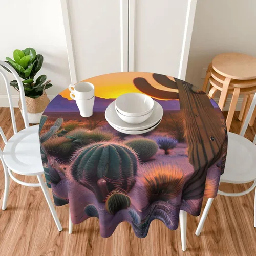 Vista 7 de Mantel decorativo redondo Cactus Desert Sunsets: transforma tus mesas de comedor y café con nuestro exuberante acento de lino