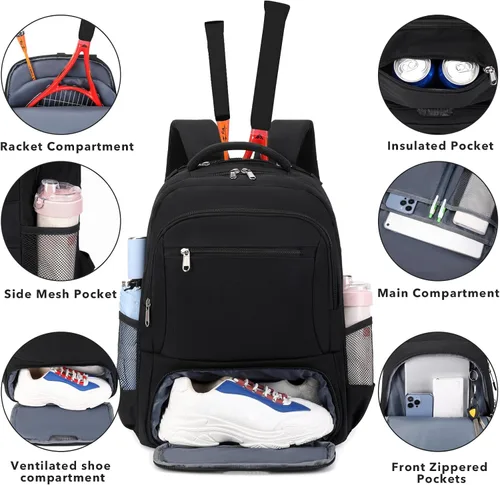 Vista 4 de ACESAK Mochila de Tenis Bolsa de Tenis para Mujeres Hombres - Bolsa de Tenis Capacidad para 2 Raquetas, Bádminton Squash, Paletas Pelotas Pickleball