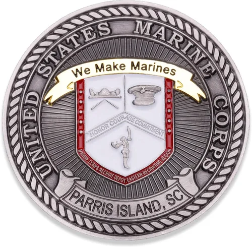 Vista 3 de Moneda de desafío de Parris Island – Marine Corps Recruit Depot Moneda militar – Moneda de desafío MCRD diseñada por marines para marines