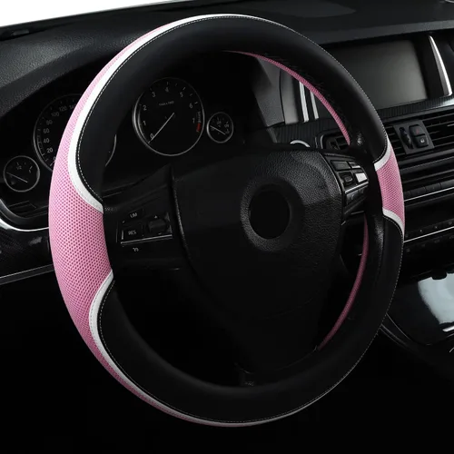 Vista 9 de Funda universal para volante de auto de 15" de piel de microfibra, ajuste universal para auto, elástica, antideslizante, transpirable y sin olor