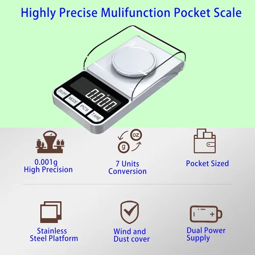Vista 3 de Báscula digital de miligramos de alta precisión recargable de 3.53 oz/0.00 oz, escala de gramos, báscula de bolsillo, báscula de alimentos