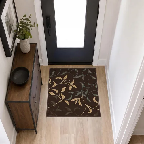Vista 33 de Ottomanson, colección OttoHome, tapete para corredor con diseño azul claro y damasco (antiderrapante), parte trasera de goma Floral Beige