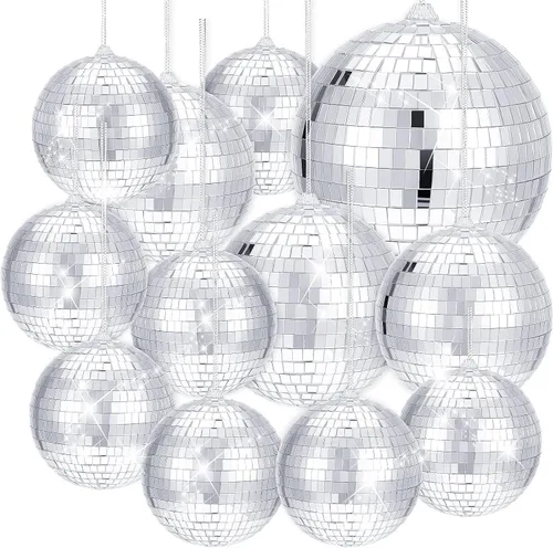 Vista 8 de WILLBOND Paquete de 12 Bolas de Discoteca con Espejos con Anillo Colgante para Decoraciones Divertidas de Fiesta Disco Retro, Efectos de Iluminación
