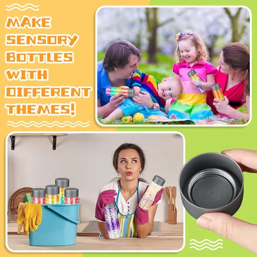 Vista 5 de Hoolerry 16 botellas sensoriales de plástico vacías con tapas, botellas de agua sensoriales de plástico transparente reutilizables