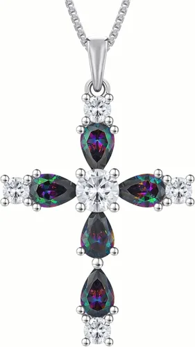 Vista 67 de YL Collar de cruz de plata de ley 925 con colgante de piedra natal religiosa para mujer
