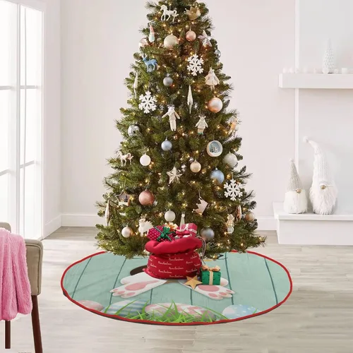 Vista 6 de Falda de árbol de Pascua, huevos de conejo de Pascua, falda de árbol de Navidad, tapete para fiestas de vacaciones, decoración de interiores