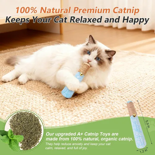 Vista 3 de Paquete de 3 juguetes de hierba gatera para gatos, divertidos juguetes para gatos con cuerda dental y cascabel, juguetes 100% orgánicos de hierba
