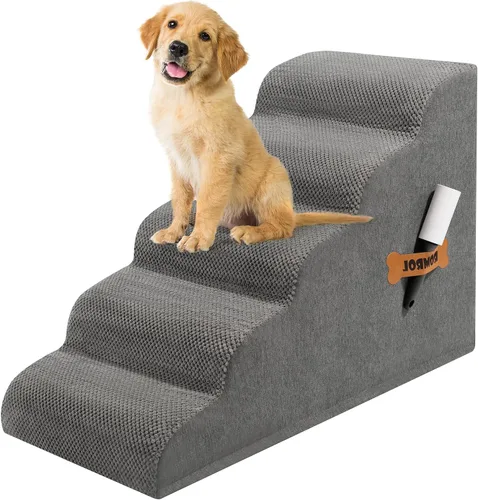 Vista 13 de Escaleras para perros Romrol, rampa para camas y sofás, escalones extra anchos para mascotas con cubierta duradera impermeable y antideslizante