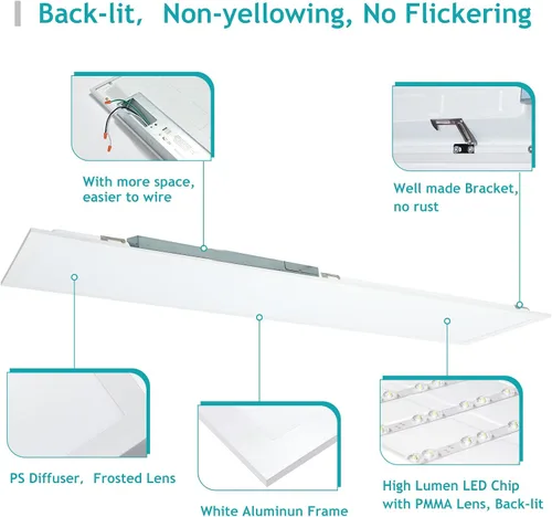 Vista 5 de Luz de panel plano LED de 1 x 4, 5000 K, 4000 K, 3000 K, 1 x 4, lámpara de techo LED Troffer Drop, 0-10 V regulable, 100-277 V, certificación ETL