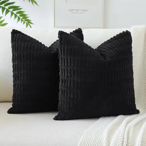 Vista 17 de OTOSTAR - Paquete de 2 fundas de almohada decorativas de pana suave de 18 x 18 pulgadas, funda de cojín a rayas estilo bohemio para sofá, cama, sala