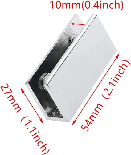 Vista 2 de XMHF Abrazadera de clip ajustable rectangular de acero inoxidable en tono plateado para vidrio de 0.236-0.394 in de grosor, paquete de 8