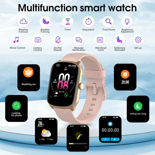 Vista 7 de Reloj inteligente para hombres y mujeres, reloj inteligente HD de 1.95 pulgadas (marcación/respuesta de llamadas), monitor de frecuencia