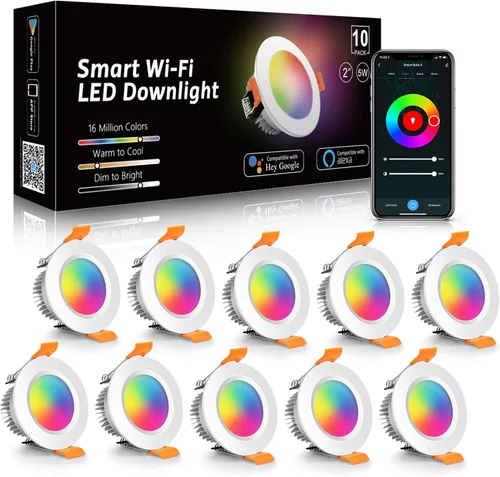 Vista 10 de LightingWill Iluminación LED empotrada de 2 pulgadas, Downlight LED inteligente WiFi, luz de techo de 5W compatible con Alexa/Google Assistant, RGB