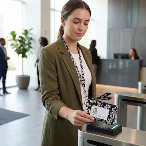 Vista 5 de DQL Cartera para identificación con cordón, llavero con soporte de identificación de moda para mujer (Bloom Whispers)