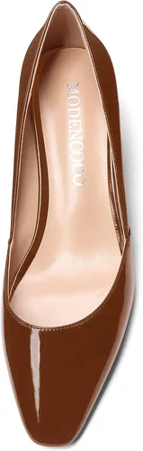 Vista 3 de MODENCOCO Zapatos de tacón bajo con cuña de tacón bajo para mujer, con puntera cuadrada, 2 pulgadas