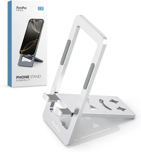 Vista 8 de Aoviho Soporte de teléfono para escritorio, soporte de teléfono de aluminio plegable ultrafino, soporte portátil de viaje y oficina para teléfono