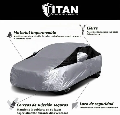 Vista 4 de Titan - Funda ligera de poli 210T para sedanes compactos de "176-185". Impermeable, protección UV, resistente a los arañazos, apertura