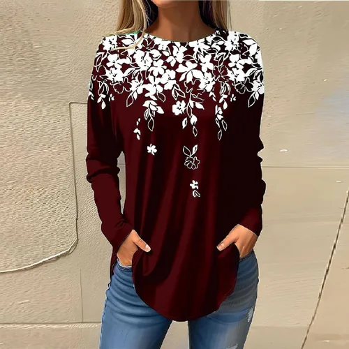 Vista 2 de HUCHPI Camisas de otoño para mujer, modernas, informales, holgadas, de manga larga, cuello redondo, cómodas, sudaderas de ocio